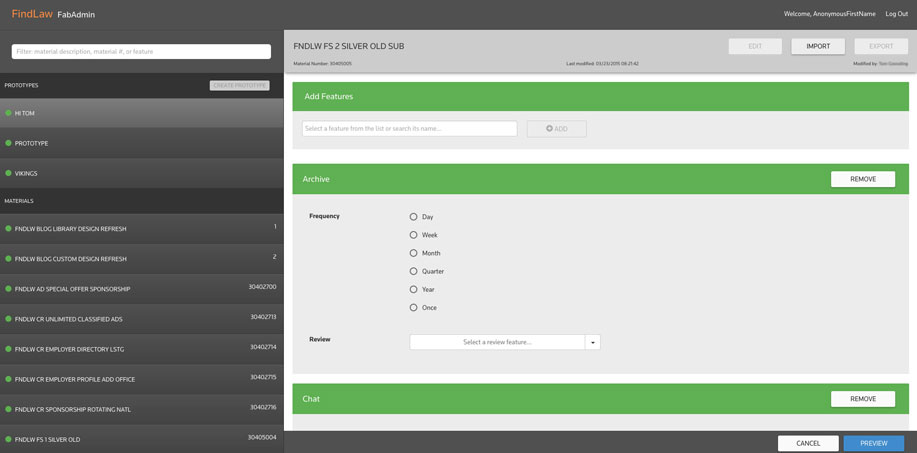Screenshot of Admin Tool Application