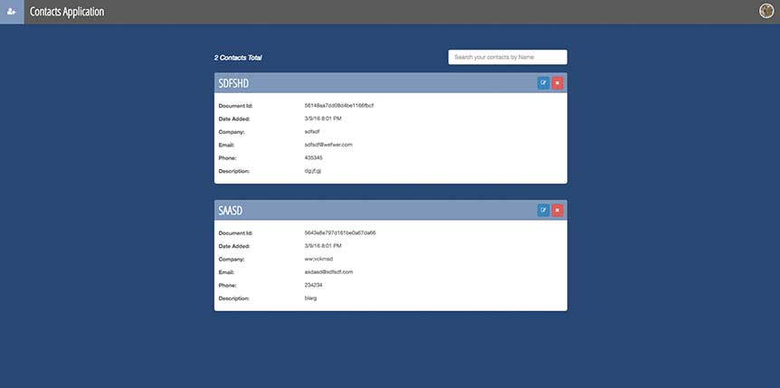 Screenshot of Contacts Application