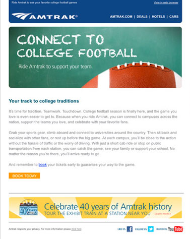 Amtrak Email College Football