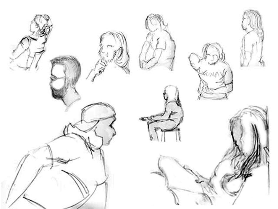 Compotation of various people drawings