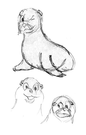 Compotation of sea lion character sketches