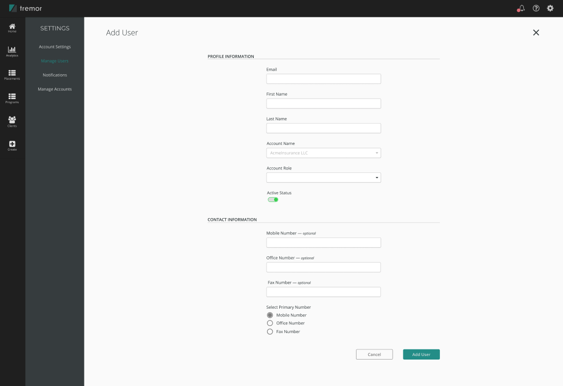 Utility Page Add User Form Layout